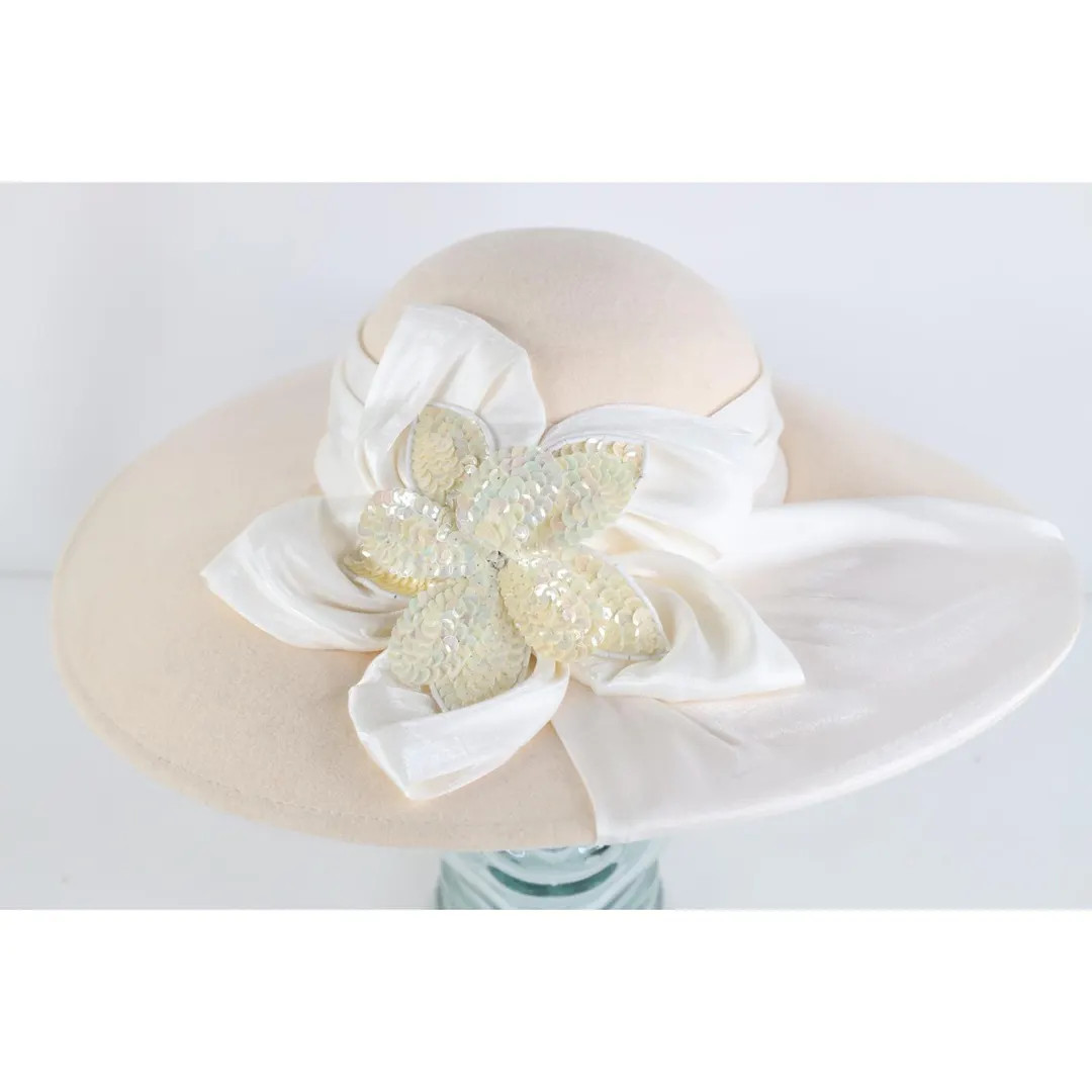 80s 90s Rockabilly Distressed Felt Wool Flower Wide Brim Church Hat Womens, Vintage Church Hat, V... | Etsy (US)