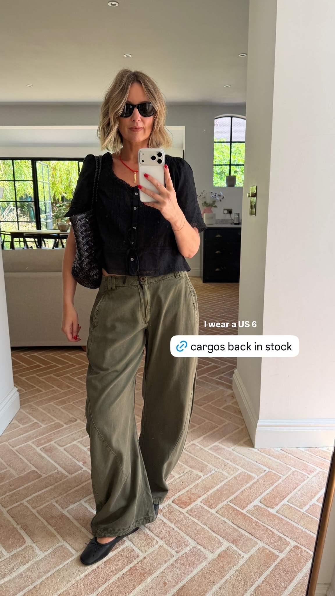 I wear a US 6 in the freepeople cargos 🖤

black lace trim blouse, puff sleeve top, tie front crop top, olive cargo pants, khaki wide leg cargos, black woven leather bag, black flip flops, red cord necklace, charm necklace, black sunglasses, cargos back in stock, boho meets utility, effortless summer style, weekend uniform, quiet luxury, elevated basics, minimalist off duty look, ltkstyletip, ltkseasonal, ltkfindsunder100, outfit inspo, capsule wardrobe essentials

#LTKbag #LTKstyletip #LTKautumn