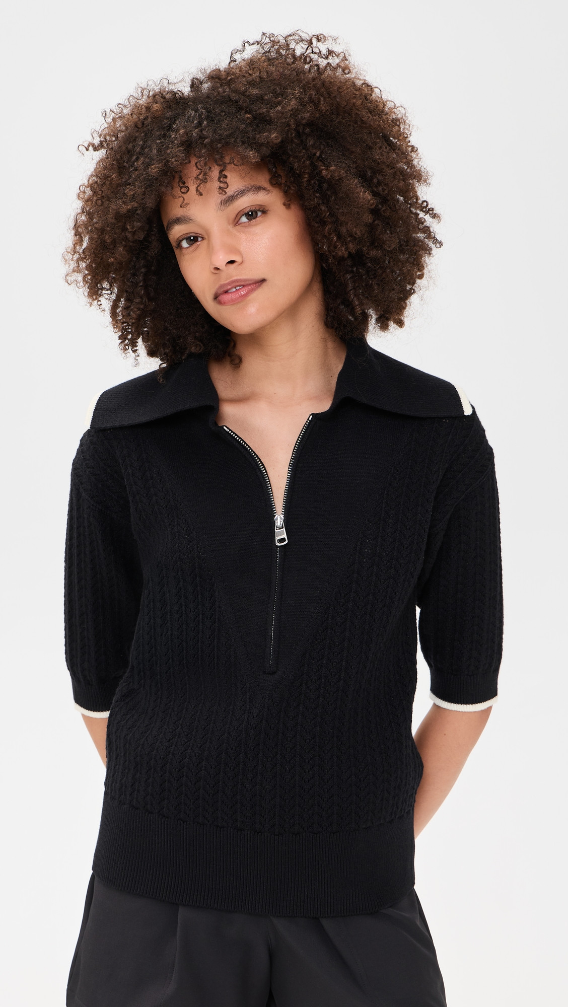Varley Arney Half Zip Knit Polo Black XL | Shopbop