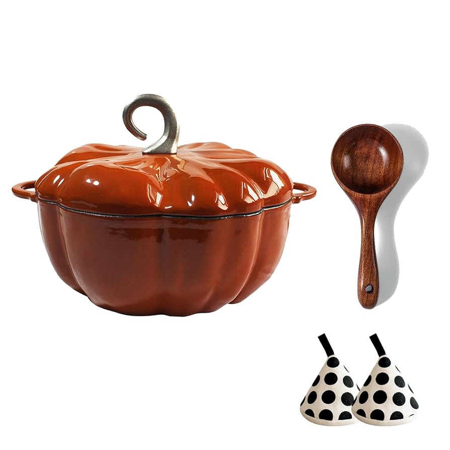Pumpkin Pot, Dutch Oven Pumpkin with Lid, 4-Quart Enameled Cast Iron Pot, Non-Stick, Stew, Holds ... | Amazon (US)
