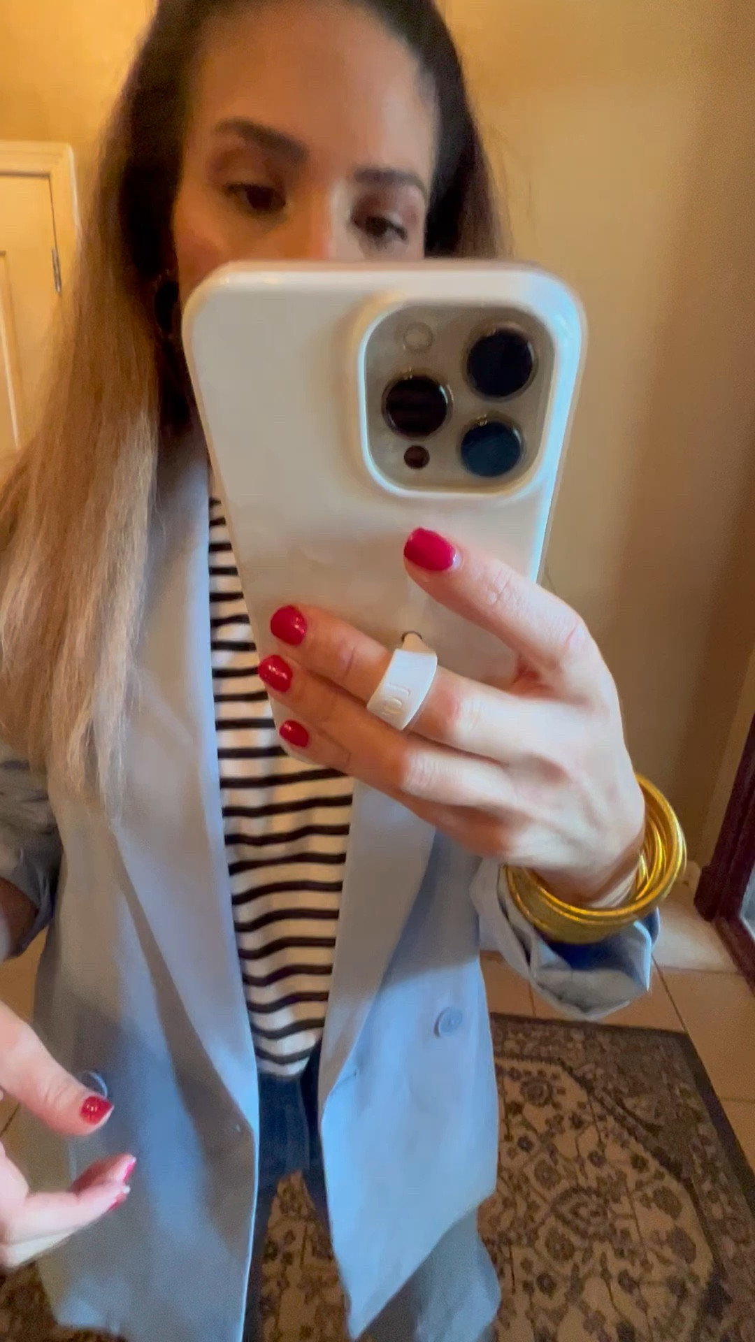 H&M new arrivals 
Striped t shirt
Black and white
Light wash wide leg jeans 
Light blue blazer
Affordable 
Spring outfit
Spring clothes
Gold Budhagirl bangles
Kurt Geiger rainbow white platform sneakers

#LTKSeasonal #LTKstyletip #LTKshoecrush