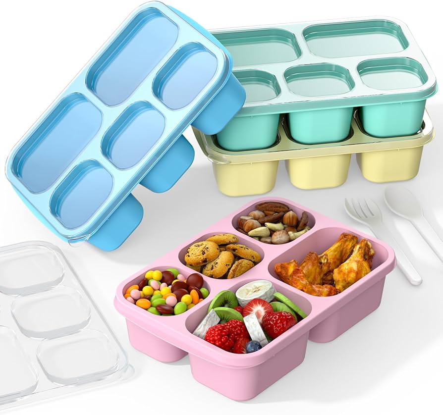 Bento Box Adult Lunch Box - 4 Pack, 5 - Compartment Meal Prep Container for Kids, Reusable Food S... | Amazon (US)