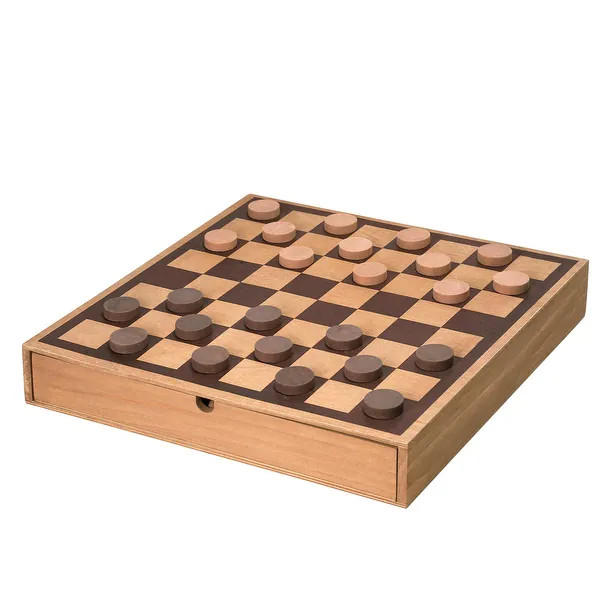 American Art Decor Wood Chess & Checkers Board Game Set with Drawer Tabletop Decor - 2.5" H x 16"... | Bed Bath & Beyond