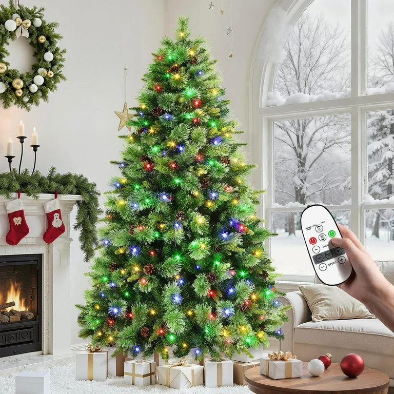 Alupssuc 7.5ft Prelit Artificial Hinged Christmas Pine Tree with Remote Control, Upgraded Version... | Walmart (US)
