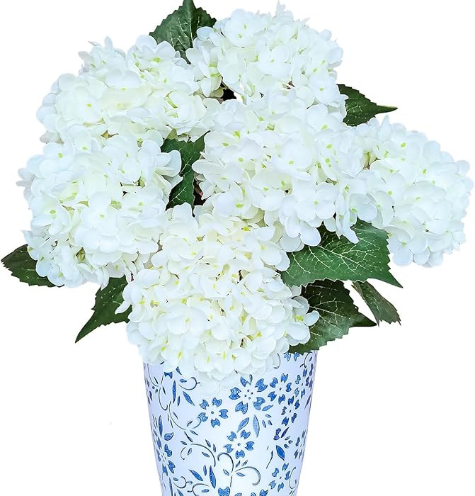 6PCS Premium White Hydrangea Artificial Flowers Bouquets, Ivory Silk Hydrangea Flowers Heads with... | Amazon (US)
