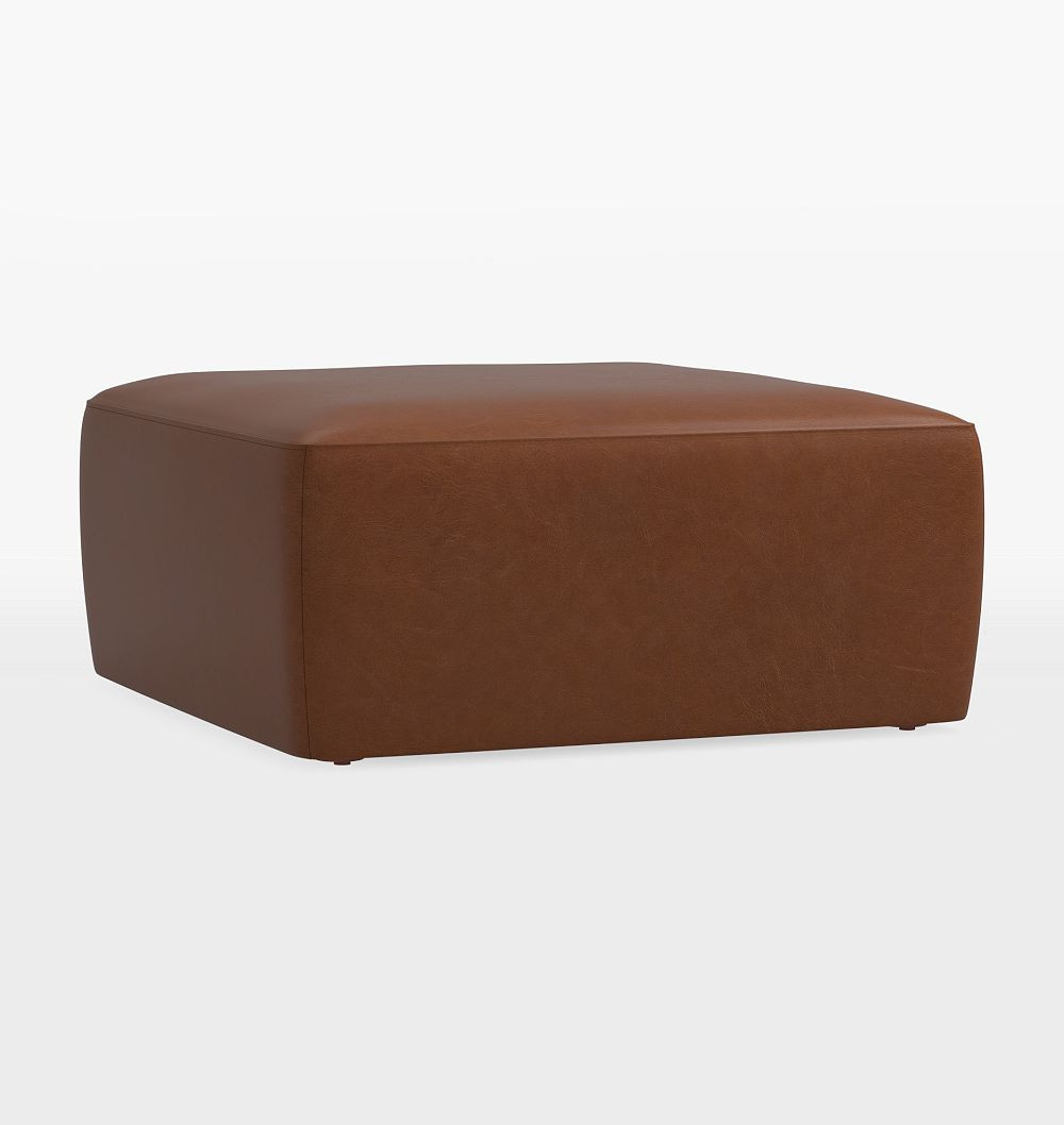 Britton Leather 36"" Square Ottoman, Dulaney Leather Mahogany | Rejuvenation