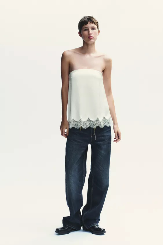 SATIN EFFECT LACE BUSTIER TOP | Zara US