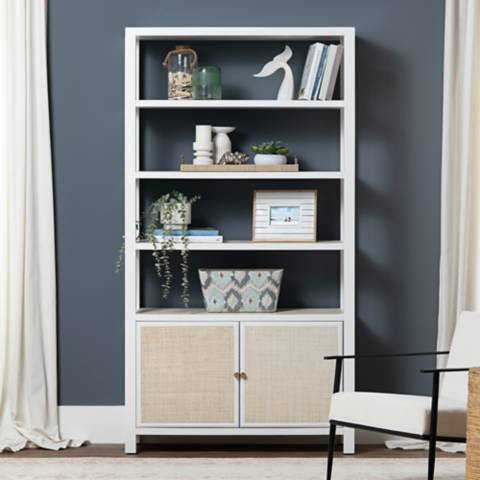 Sandy Shores 42" Wide White and Sandy 2-Door 4-Shelf Etagere | Lamps Plus