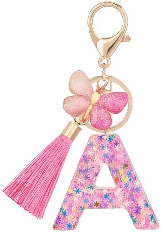 Suweibuke Cute Pink Key Chains for Women Girls, Initial Letter Keychains with Tassel, Charms for ... | Amazon (US)