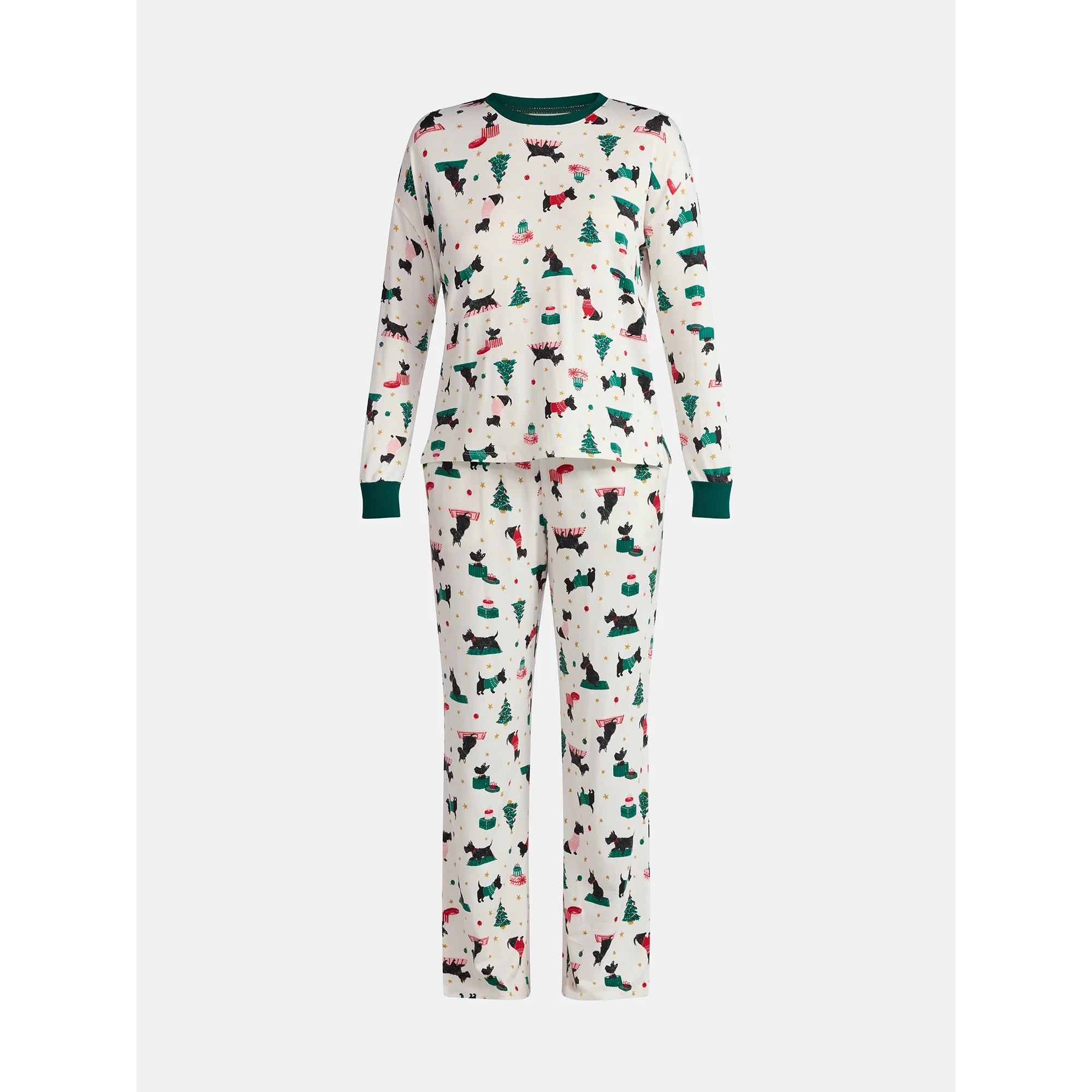 Women's Holiday Long Sleeve Sleep Top and Open Leg Pants Pajama Set by Jaclyn, 2-Piece, Sizes S-X... | Walmart (US)