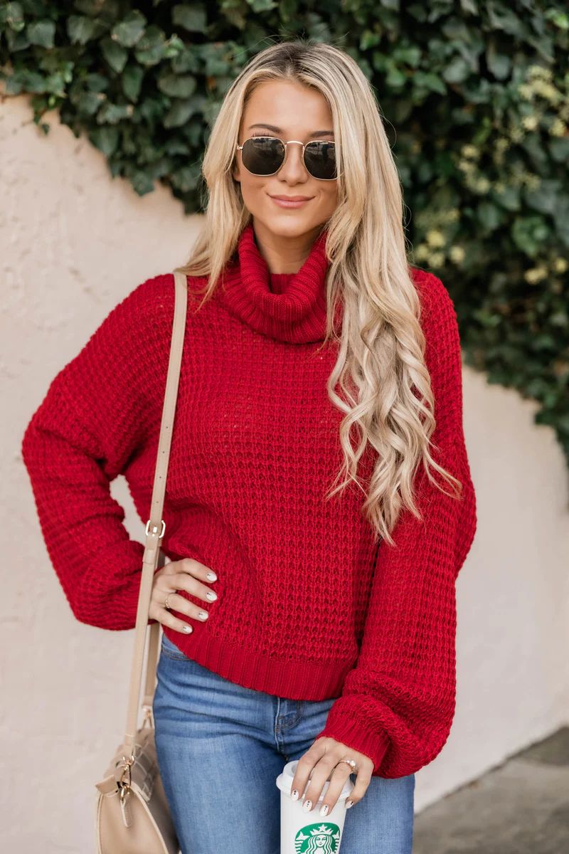 She's So Lovely Turtleneck Sweater Red DOORBUSTER | The Pink Lily Boutique