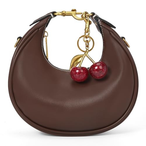 JQWSVE Large Top Handle Bags for Women Ladies Faux Leather Shoulder Purse Crescent Handbags Trendy Crossbody Bag (C03 Brown) | Amazon (US)