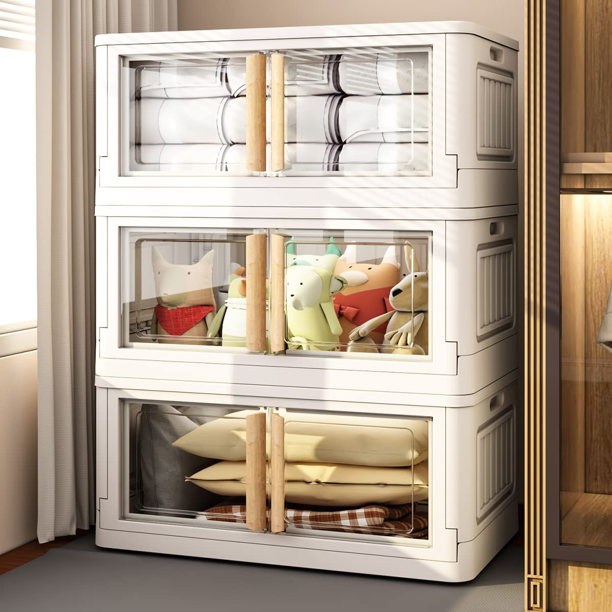 Storage Bins with Lids,78 Quart Plastic White Closet Organizers and Storage,3 Packs Stackable Bin... | Amazon (US)