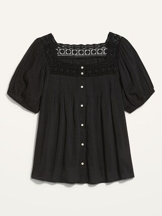 Puff-Sleeve Crochet-Trimmed Pintucked Swing Blouse for Women | Old Navy (US)
