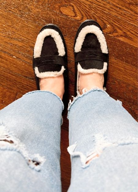 Shearling loafers, Talbots shoes, black loafers, black flats.￼

#LTKstyletip #LTKunder100