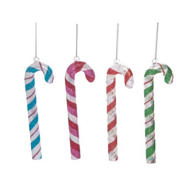 Transpac Set of 4 Glass Candy Cane Ornaments Christmas Tree Decorations Holiday Home Decor | Target