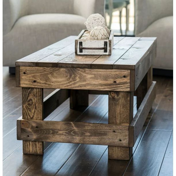 Woven Paths Landmark Pine Solid Wood Farmhouse Coffee Table, Dark Walnut - Walmart.com | Walmart (US)