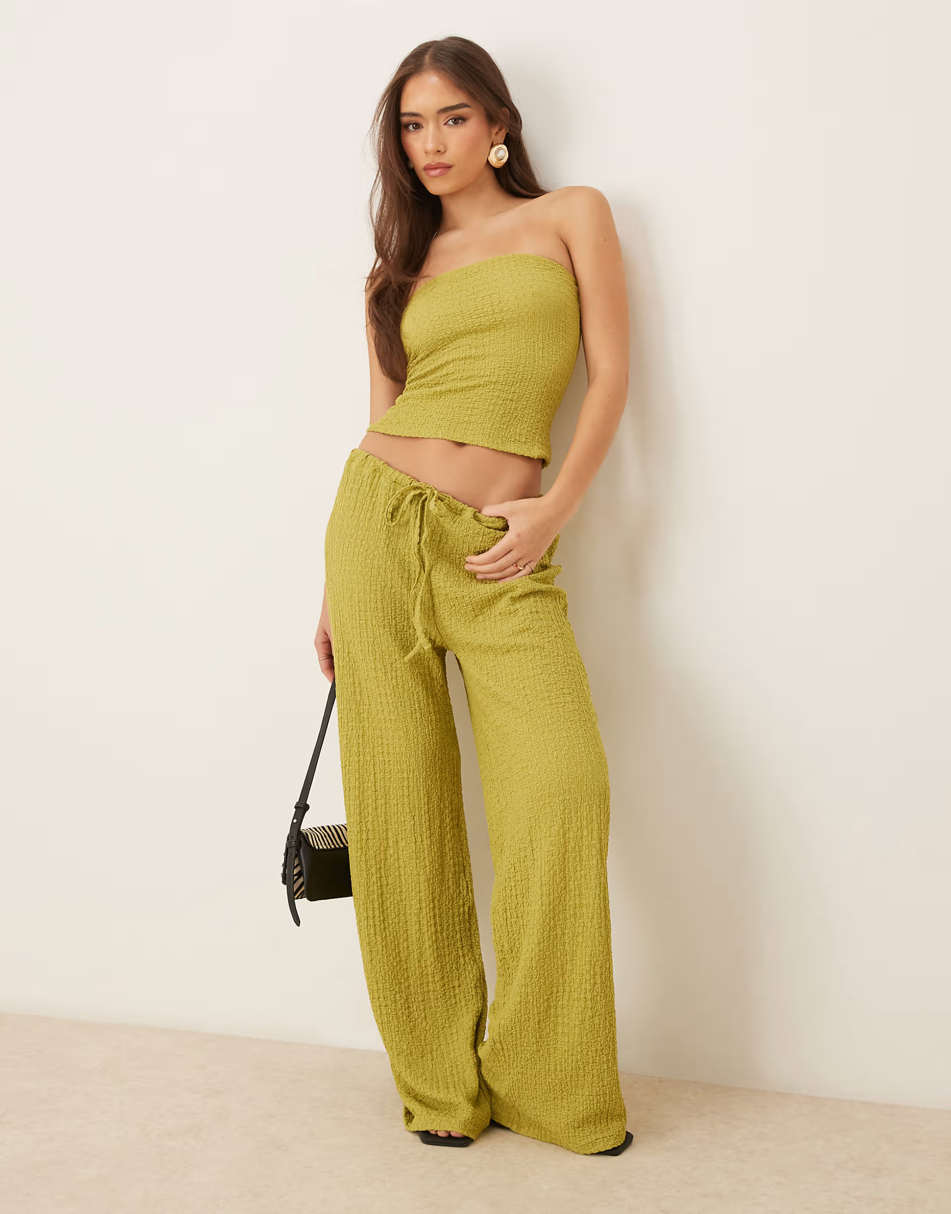 ASOS DESIGN textured wide leg pants in olive green - part of a set | ASOS | ASOS (Global)