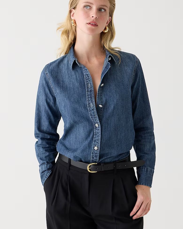 Slim-fit chambray shirt with jewel buttons | J. Crew US