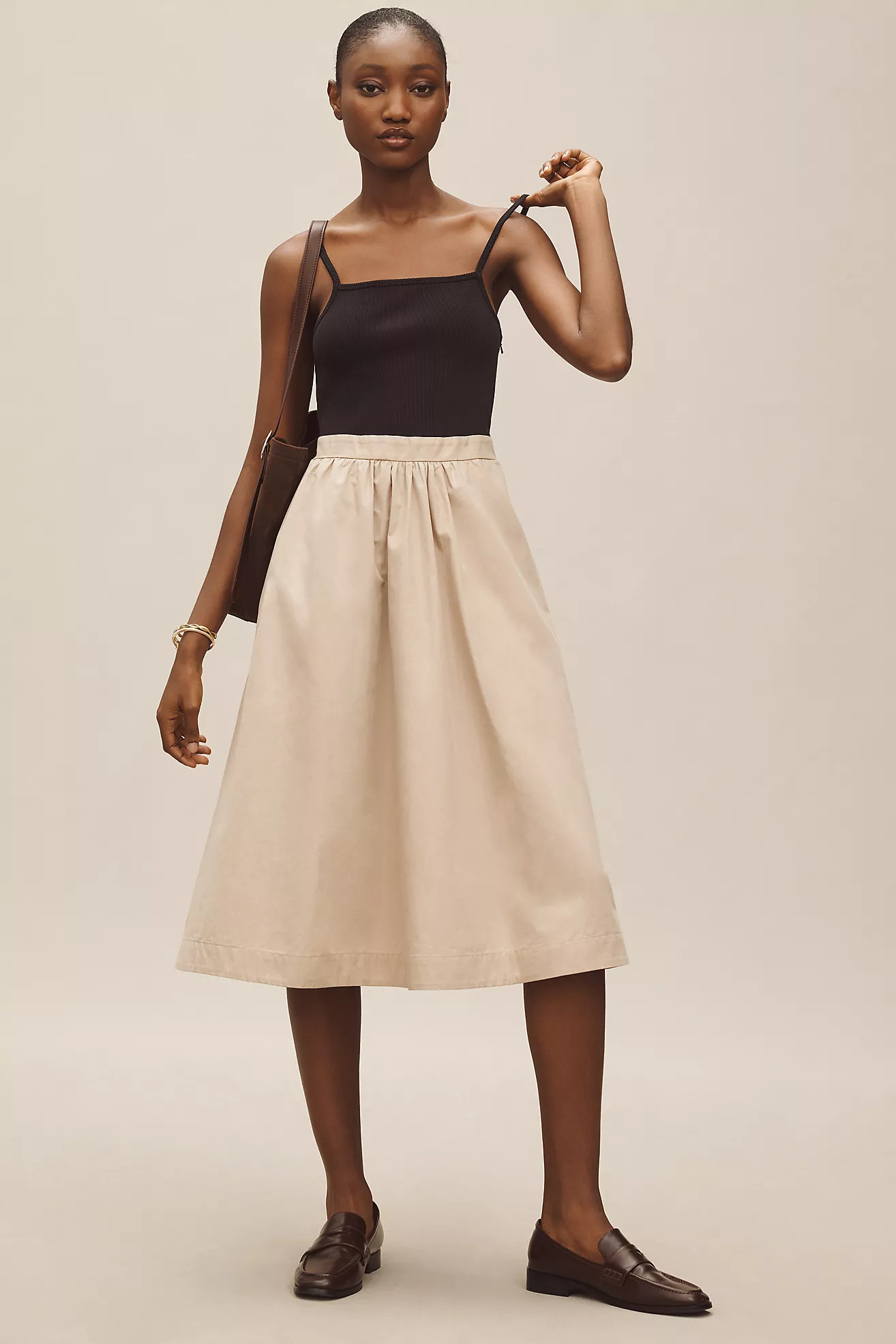 Maeve Sleeveless Rib Poplin Twofer Midi Dress | Anthropologie (US)