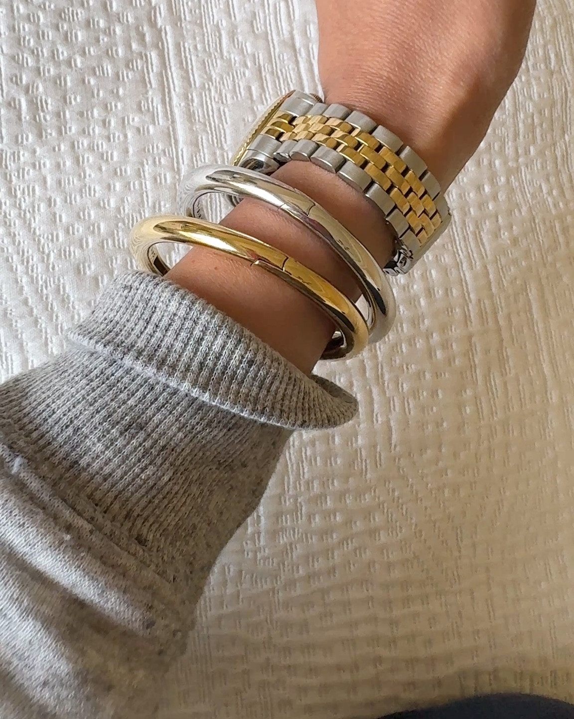 Favorite bracelets part of jewelry sale. Thicker cuff bracelet is what I wear for dressier outfits, alone or with a thinner one. Also comes in silver. I wear 6 inch size  


#LTKOver40
