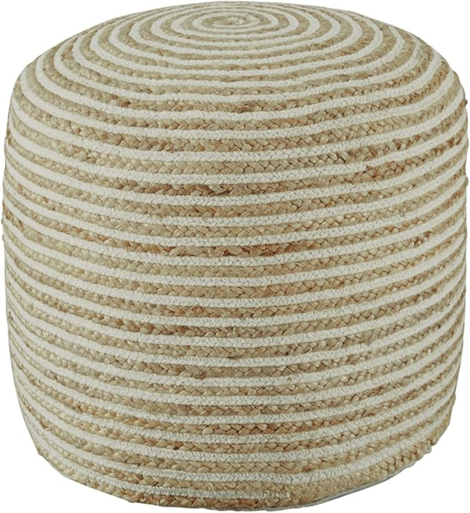 Signature Design by Ashley Aildon Round Pouf Ottoman, 19 x 19 Inches, White and Brown Stripe | Amazon (US)