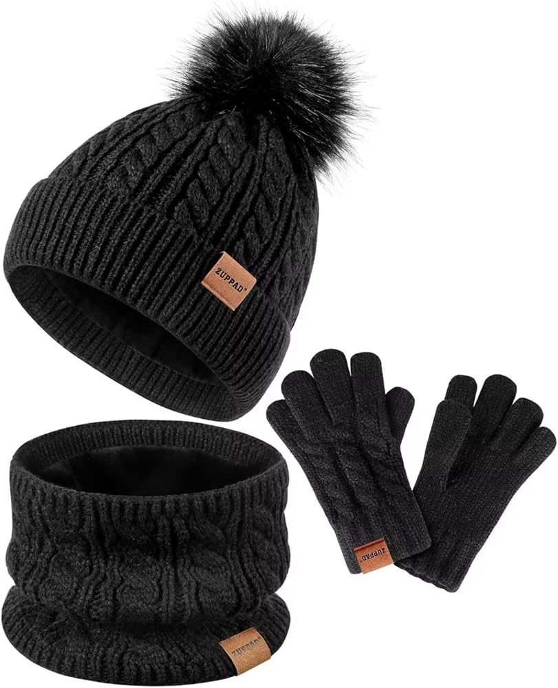 Kids Winter Hat Gloves Scarf Set,Girls Toddler Children Hats Beanie with Pom Knit Neck Warmer Gai... | Amazon (US)