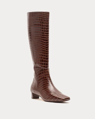 Mackie Boot - Croc Emboss Leather Chocolate - 9.5 | Frances Valentine