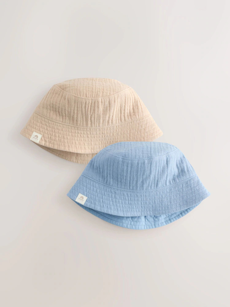 Blue and Beige Baby Bucket Hats 2 Pack (0mths-2yrs) | Next US