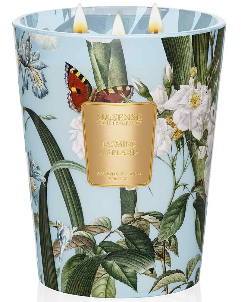 M&SENSE Jasmine Candles Highly Scented 3 Wick 35oz 150 Hours Burn Extra Large Jar Candles for Wom... | Amazon (US)