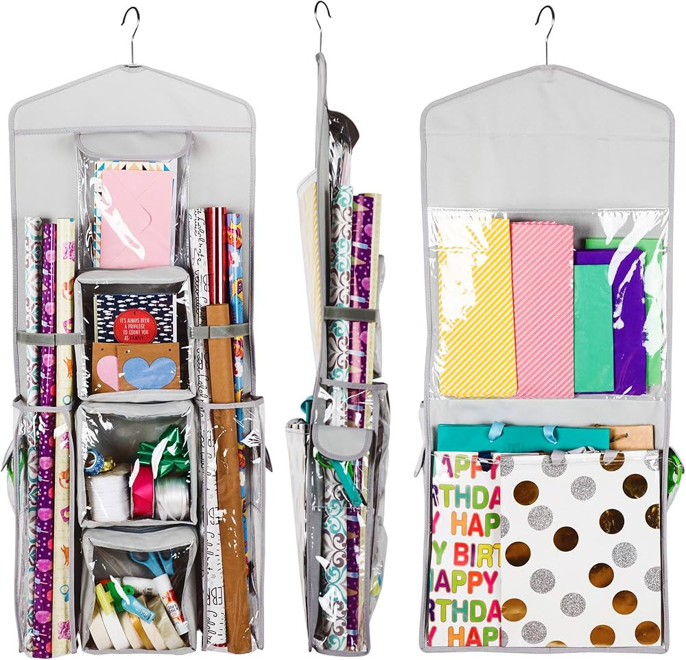 Regal Bazaar Double-Sided Hanging Gift Bag and Gift Wrap Organizer (Light Grey) | Amazon (US)