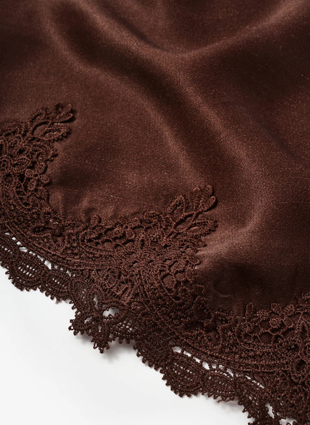 Brown Satin Lace Trim Scarf | Mint Velvet
