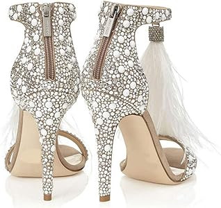 Hinyyrin Women's Tassels Rhinestone Heeled Sandals Wedding Dress White Sandals Stiletto Heel Pear... | Amazon (US)