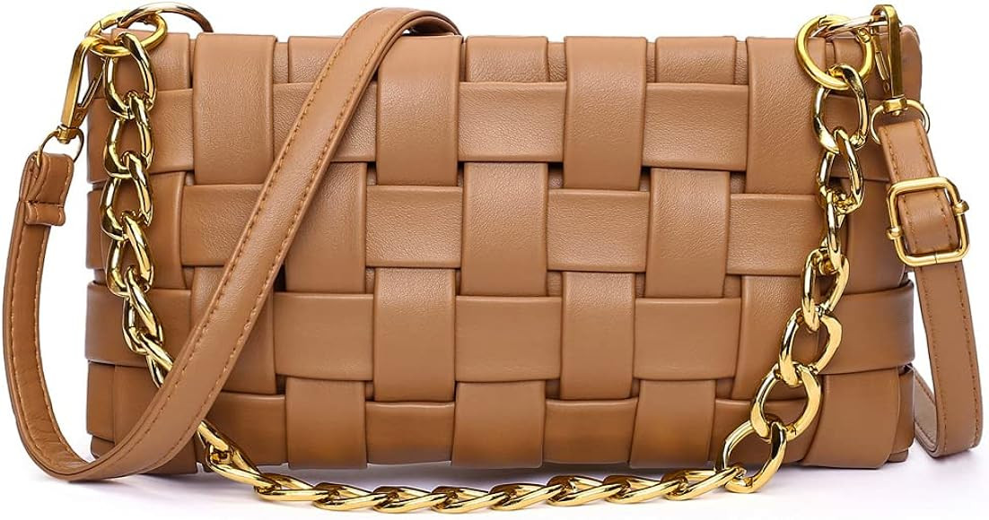 Women Woven Crossbody Evening Small Handbag Braided Shoulder Bag Weave Purse with Chain Messenger... | Amazon (US)