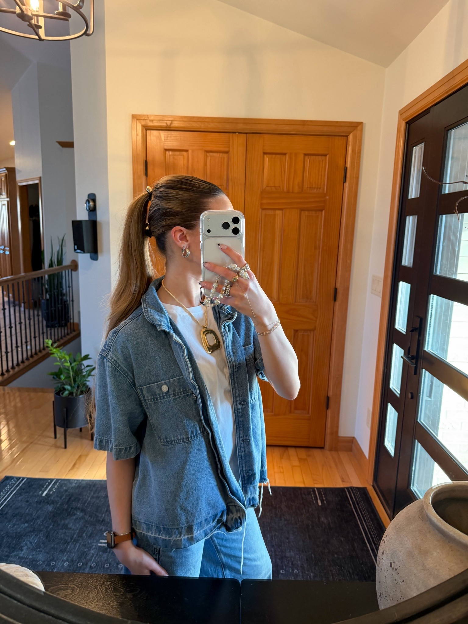 A fun hairstyle and statement jewelry paired with a denim on denim outfit! 

#LTKgrwm #LTKootd #LTKdayinmylife