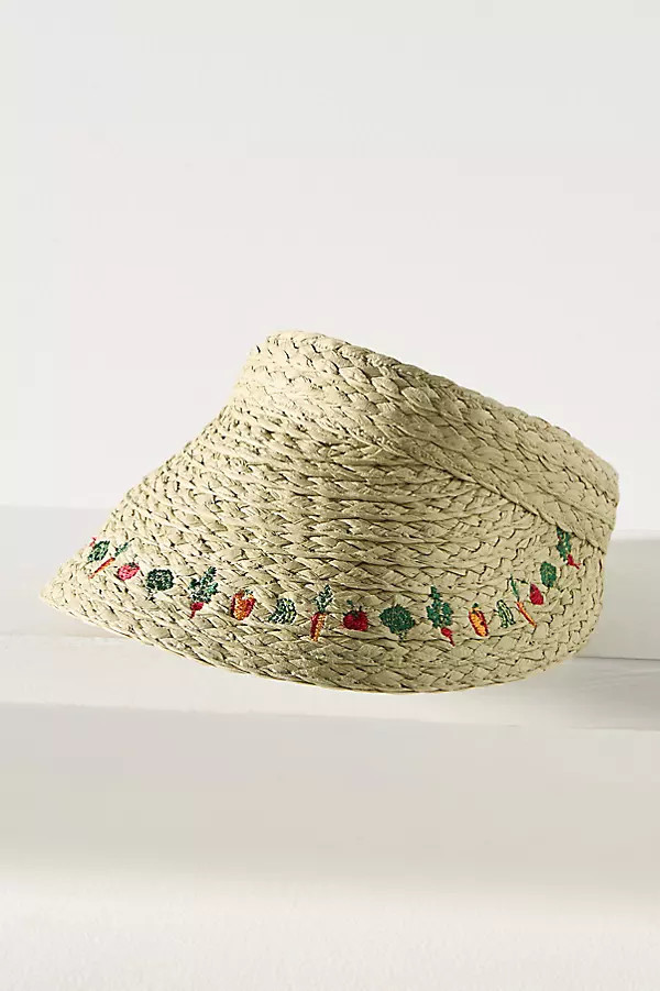Mini Icon Embroidered Straw Visor | Anthropologie (US)