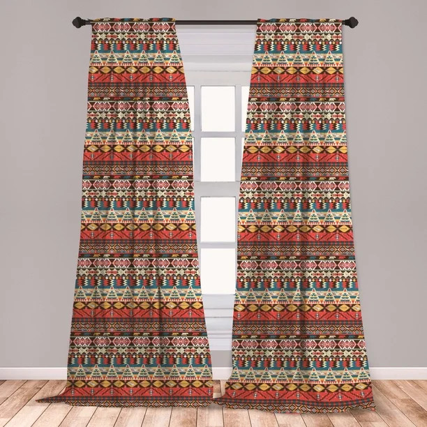 Colorful Curtains 2 Panels Set, Aztec Pattern with Birds Flowers and Arrows Ethnicity Native Cult... | Walmart (US)
