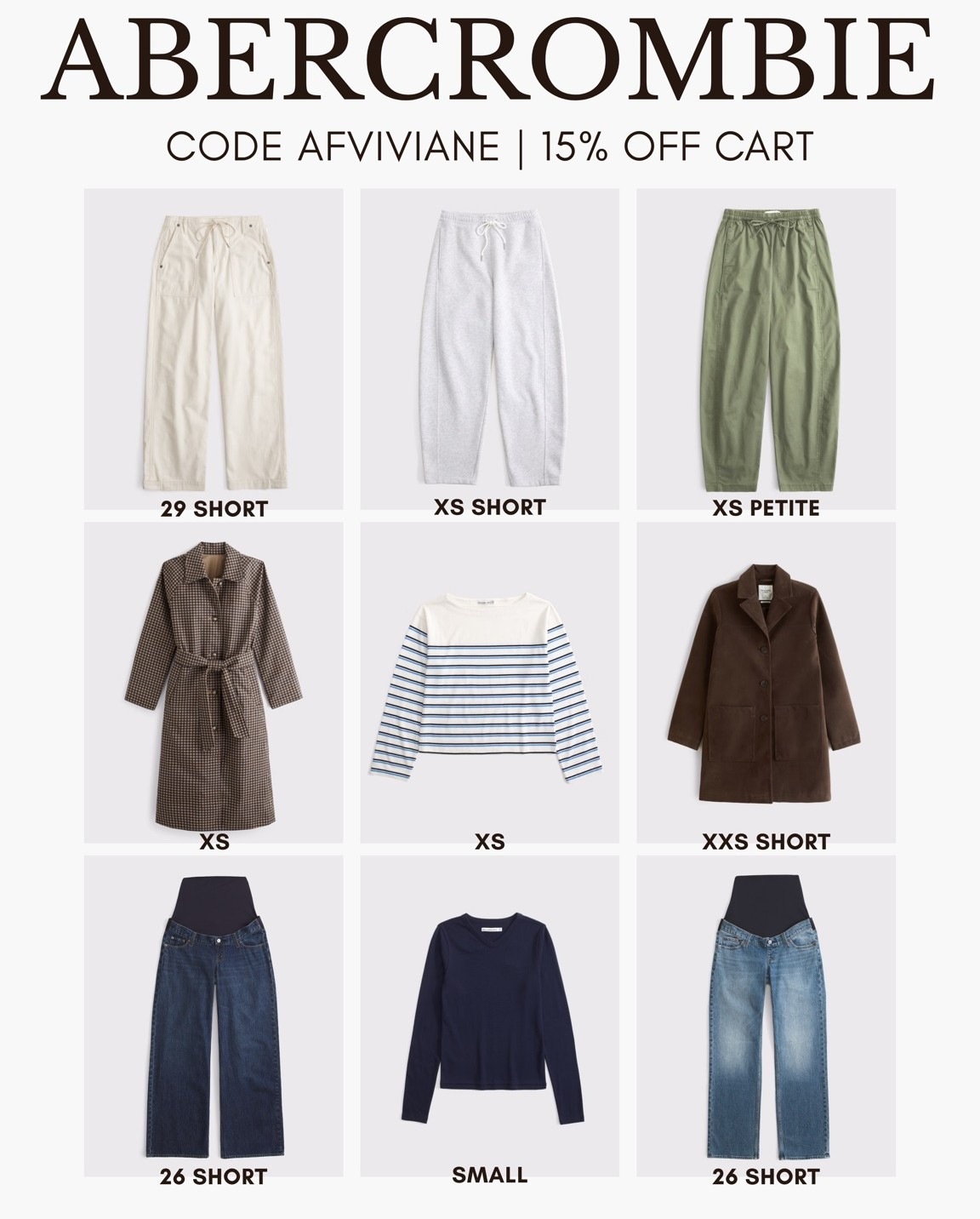 [9/14/26] FINAL DAY TO SHOP MY CODE! code AFVIVIANE is live! fall forward pieces I am loving from @abercrombie 🤎 


*Use code AFVIVIANE to get an additional 15% off almost everything in stores and online at checkout from September 10, 2026 to September 14, 2026 in US/CA. Exclusions apply. See details online.

#LTKPetite #LTKmomlife #LTKSeasonal