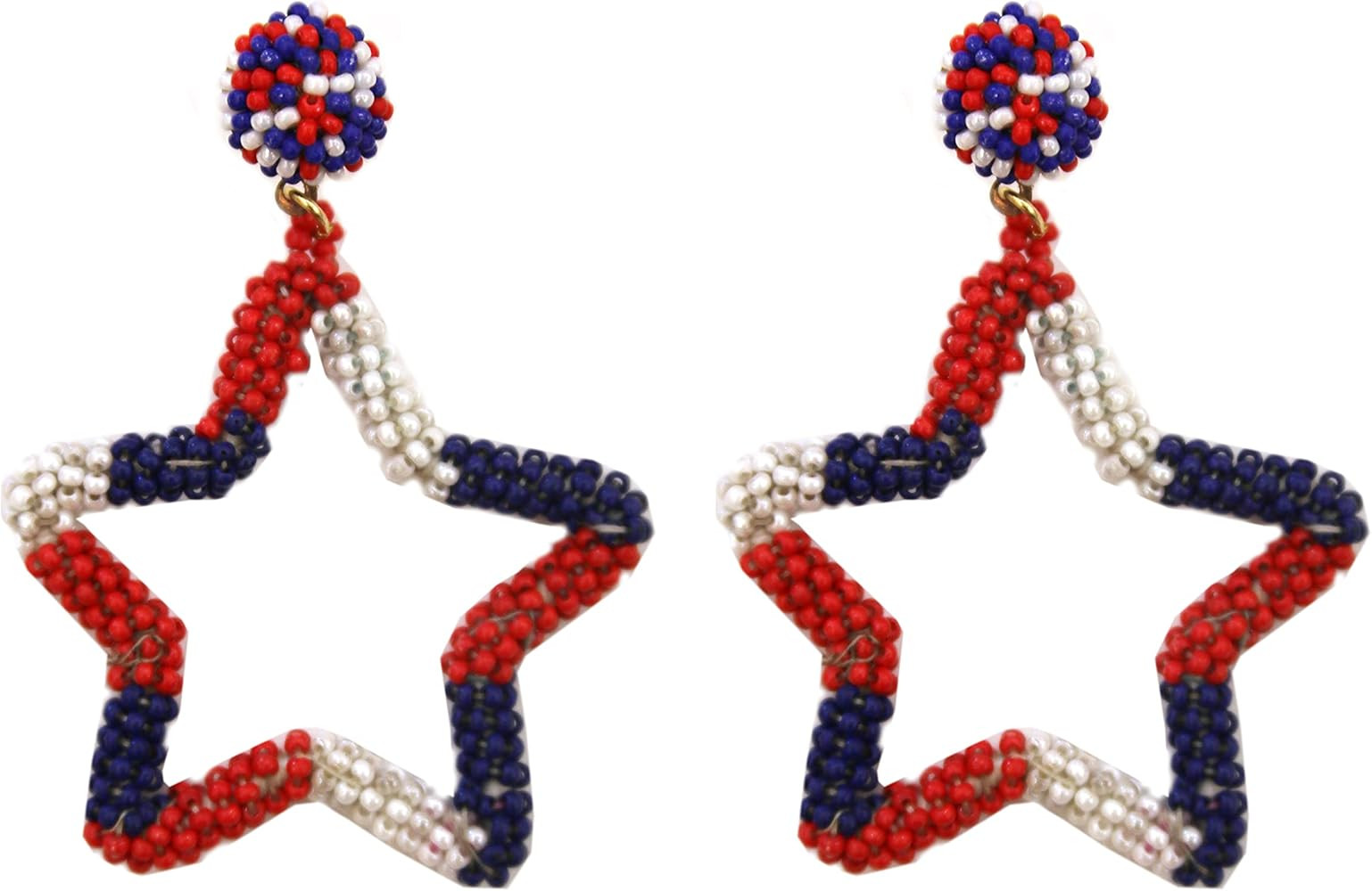 Lux Accessories July 4th Gold tone Red, White, Blue Beaded Star Hoop Stud Earrings | Amazon (US)