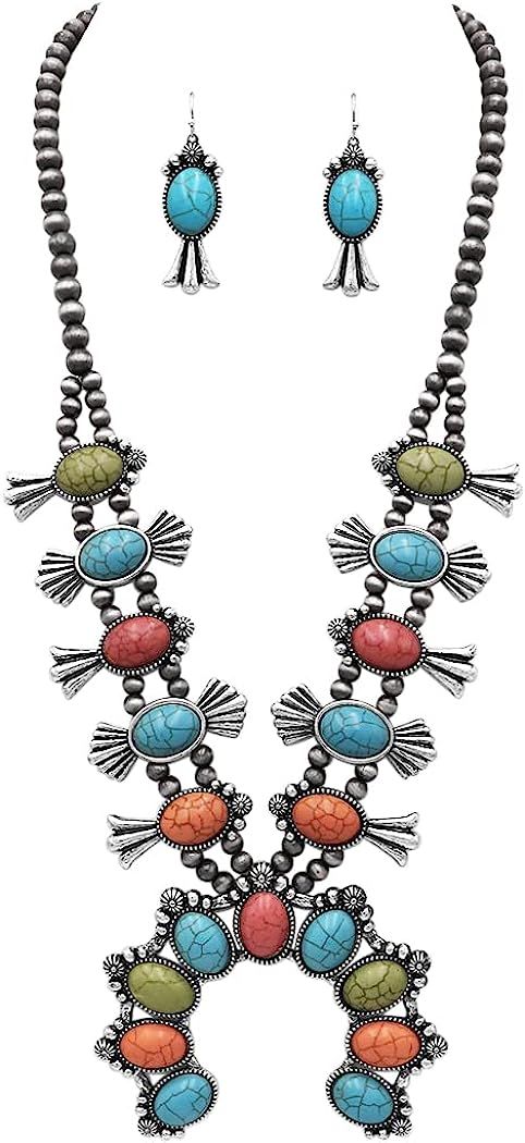 Rosemarie & Jubalee Women's Statement Western Howlite Squash Blossom Necklace Earrings Set, 27"-3... | Amazon (US)