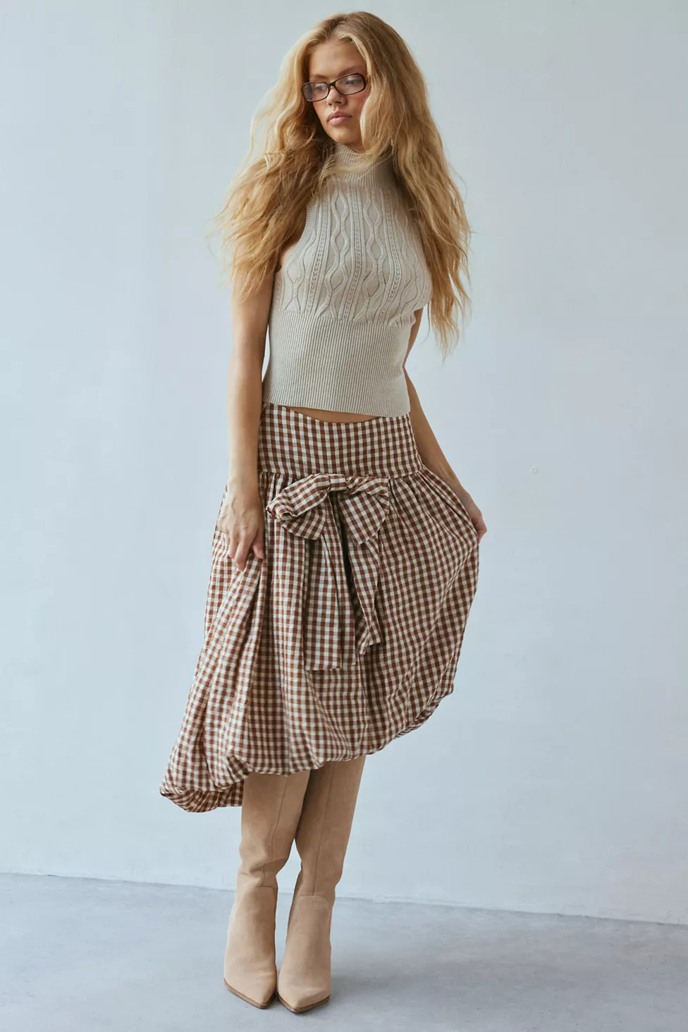 For Love & Lemons Gingerbread Gingham Midi Skirt | Urban Outfitters (US and RoW)