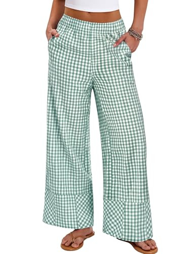 ANRABESS Womens Gingham Pants Checkered Plaid Striped Boxer Wide Leg Palazzo Pants Lounge PJ Bott... | Amazon (US)