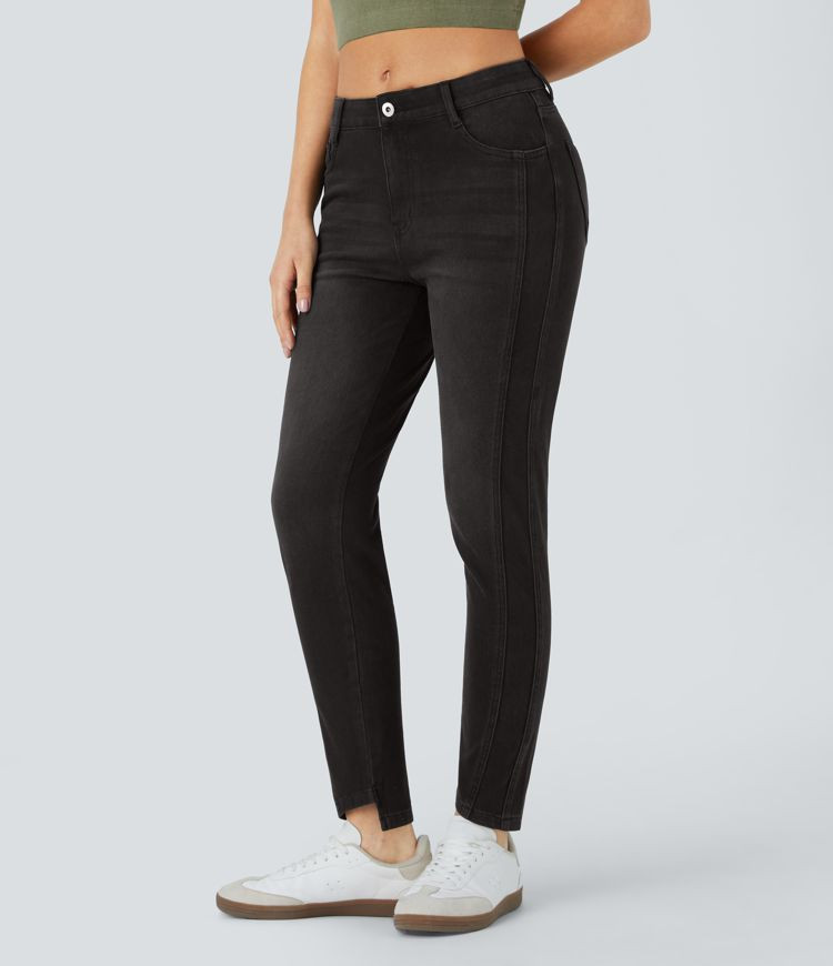 Damen Halara Flex™ Mid Low Rise Knopf Reißverschluss Mehrere Taschen Dehnbarer Strick Lässige... | Halara - DE