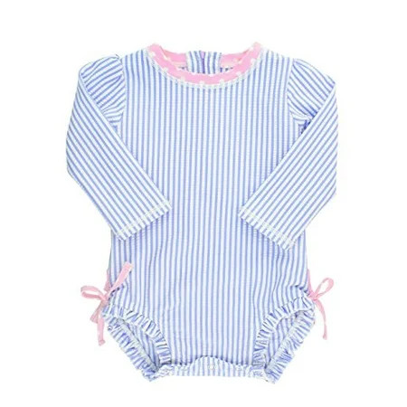 RuffleButts Baby/Toddler Girls Long Sleeve One Piece Swimsuit - Blue Seersucker with UPF 50+ Sun Pro | Walmart (US)