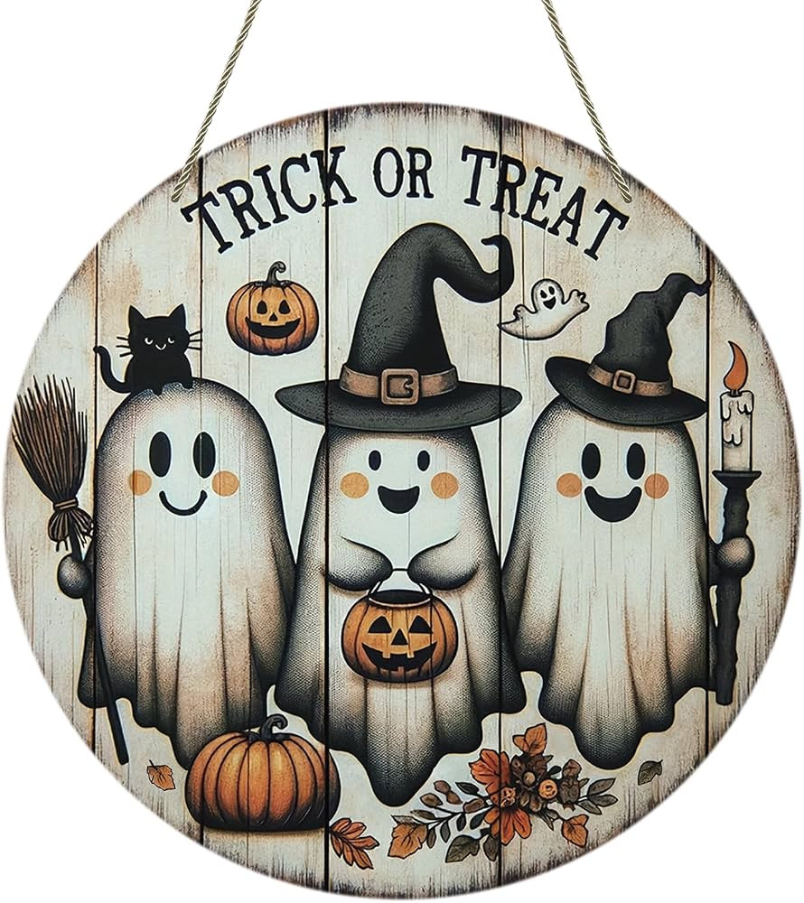 Halloween Door Decoration Round Halloween Door Sign Halloween Front Door Welcome Sign Ghost Pumpk... | Amazon (US)