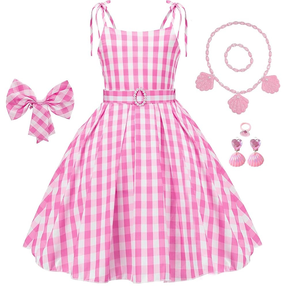Girls Pink Gingham Costume Dress Movie Cosplay Dress up Kids Birthday Party Halloween Outfits wit... | Amazon (US)