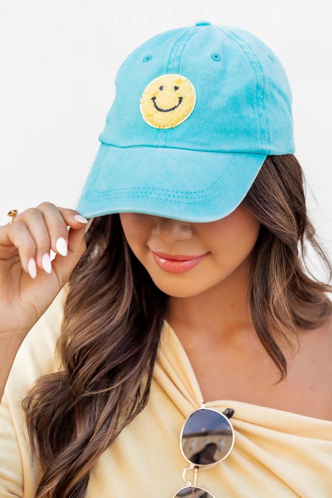 Aqua Yellow Smiley Face Baseball Cap | Pink Lily