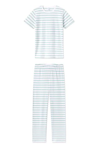 Pima Short-Long Weekend Set in Meadow White Stripe | Lake Pajamas