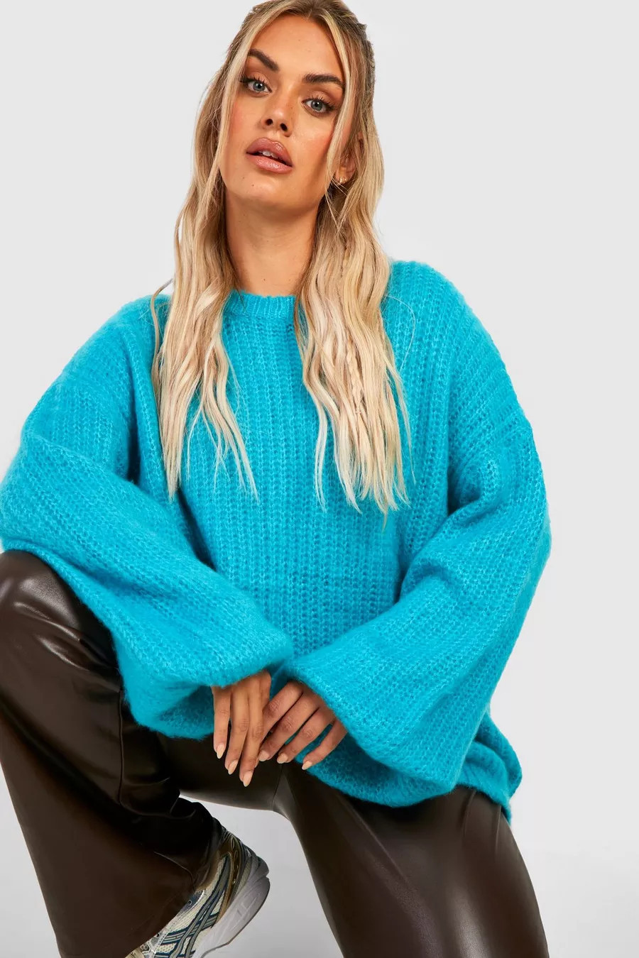 Plus Fluffy Knit Balloon Sleeve Sweater | Boohoo.com (US & CA)