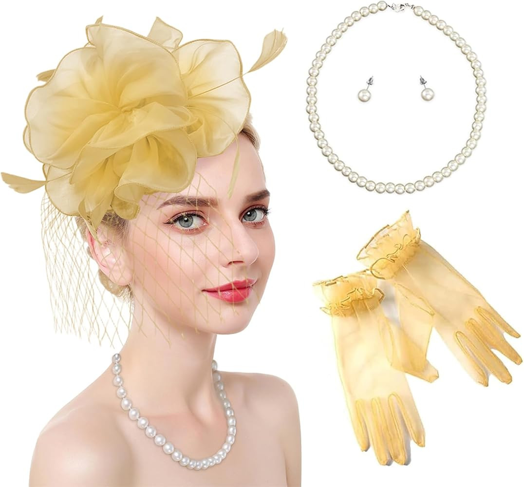 Ibeauti Fascinator Hats with Screentouch Lace Gloves Set for Women Tea Party Cocktail Wedding Der... | Amazon (US)